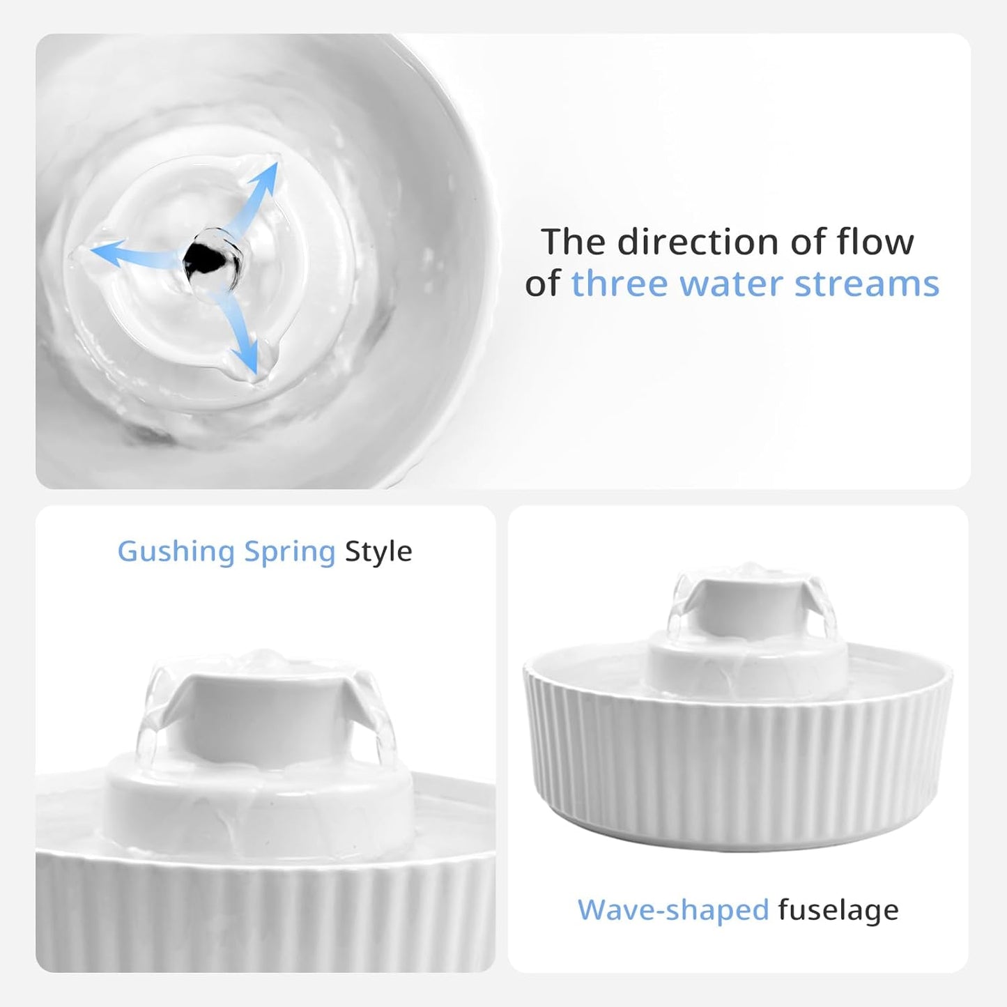 Ceramic Cat Water Fountain – 2.0L Hygienic Pet Drinking Dispenser with Dual Spouts, Quiet Pump & Easy-Clean Design