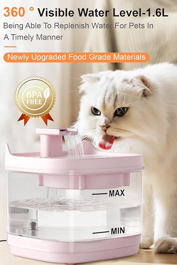 5° Tilted Spout Cat Water Fountain – 2.0L Transparent Pet Drinking Dispenser with Silent Circulation and Easy USB Power