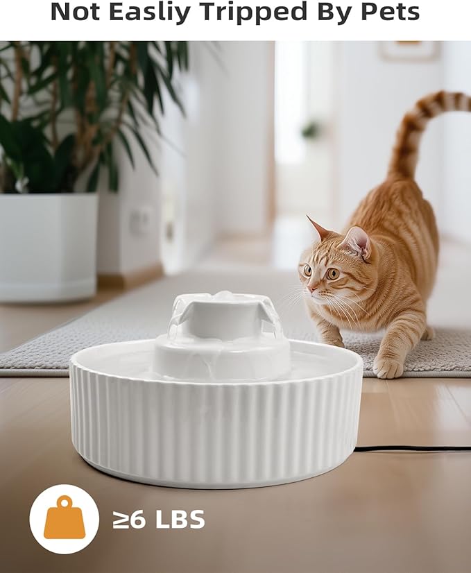 Ceramic Cat Water Fountain – 2.0L Hygienic Pet Drinking Dispenser with Dual Spouts, Quiet Pump & Easy-Clean Design