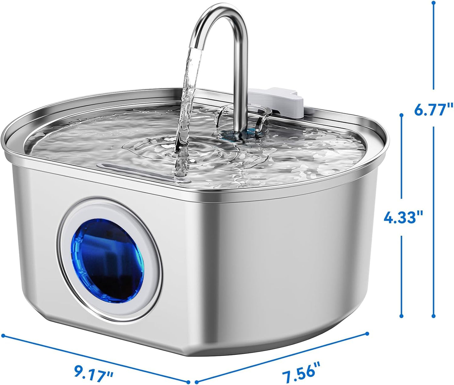 Stainless Steel Cat Water Fountain – 2.5L Automatic Pet Drinking Fountain with Water Level Window & Ultra-Quiet Pump