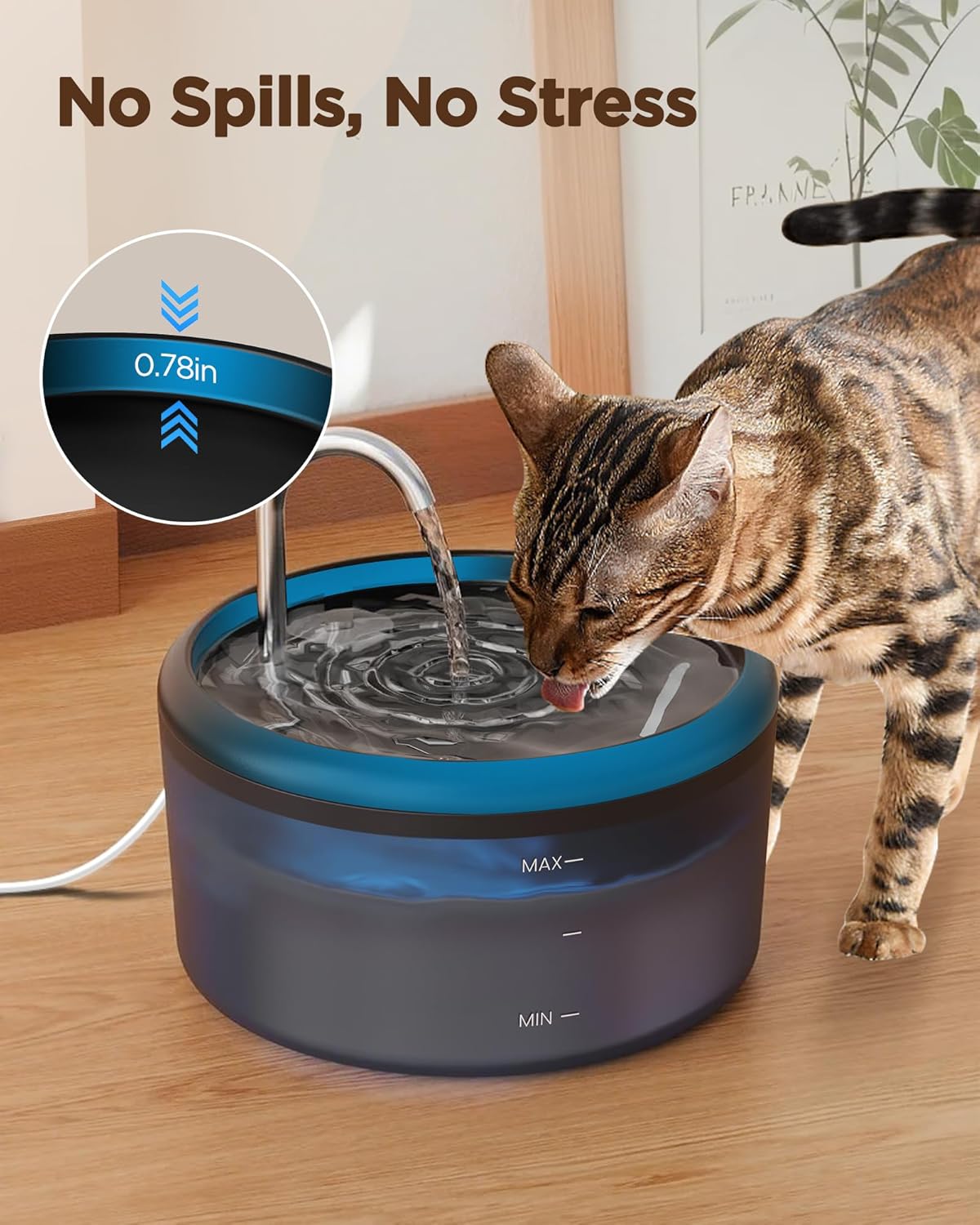 2.4L Automatic Cat Water Fountain – Ultra-Quiet Pet Drinking Dispenser with Visible Water Level and Stainless Steel Spout