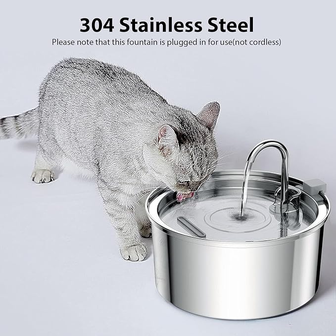 304 Stainless Steel Cat Water Fountain – 2.5L Elevated Spout Pet Drinking Dispenser with Quiet Pump & Multi-Layer Filtration