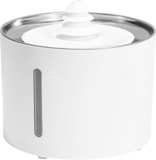 Smart White Cat Water Fountain – Quiet 2.0L Pet Dispenser with Stainless Steel Lid and Auto Shut-Off Protection