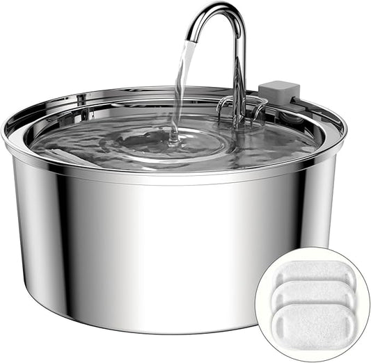 304 Stainless Steel Cat Water Fountain – 2.5L Elevated Spout Pet Drinking Dispenser with Quiet Pump & Multi-Layer Filtration