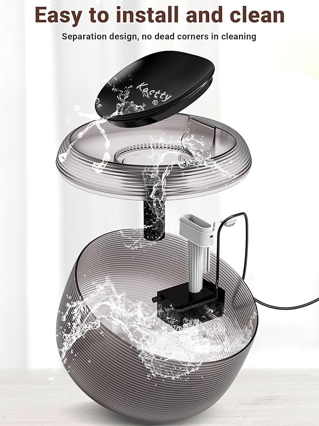 LED Cat Water Fountain with Splash-Proof Tray – 2.5L Ultra-Quiet Round Pet Drinking Fountain with 5-Stage Filtration