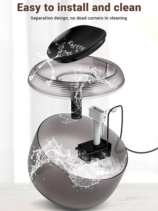 LED Cat Water Fountain with Splash-Proof Tray – 2.5L Ultra-Quiet Round Pet Drinking Fountain with 5-Stage Filtration