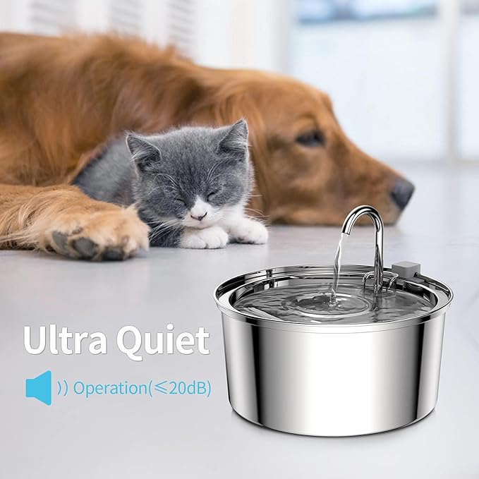 304 Stainless Steel Cat Water Fountain – 2.5L Elevated Spout Pet Drinking Dispenser with Quiet Pump & Multi-Layer Filtration