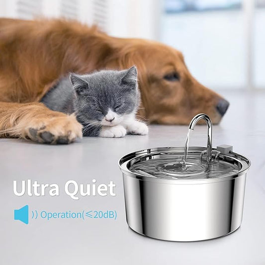 304 Stainless Steel Cat Water Fountain – 2.5L Elevated Spout Pet Drinking Dispenser with Quiet Pump & Multi-Layer Filtration