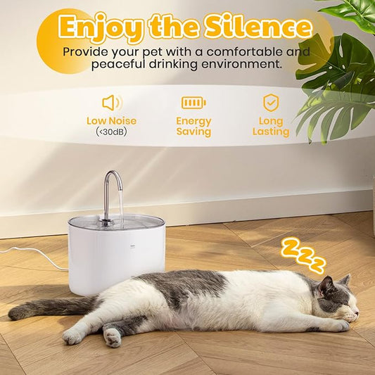 2.2L Cat Water Fountain – 74.3oz Large-Capacity Pet Dispenser with Stainless Steel Spout and Quiet USB Pump