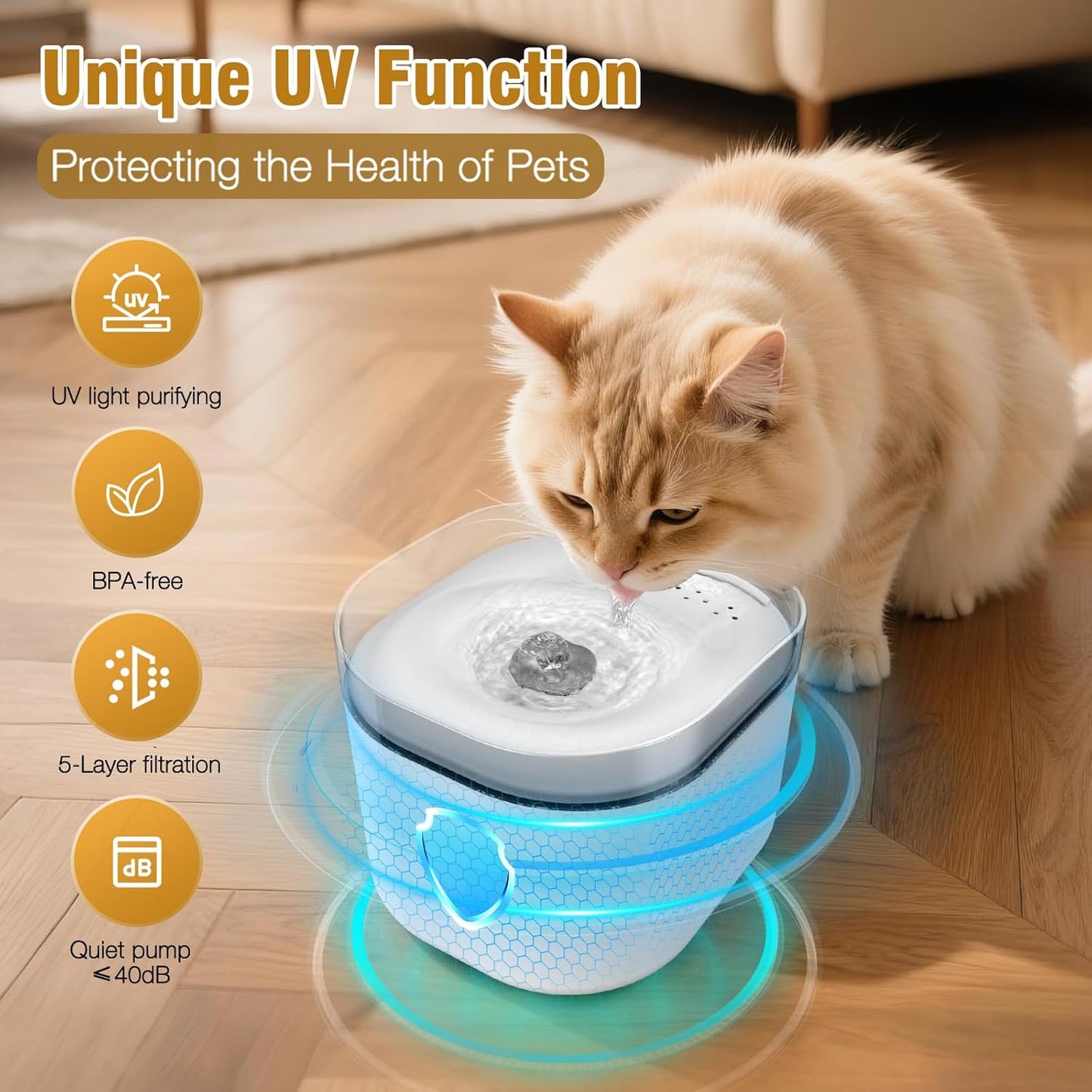UV Sterilization Cat Water Fountain – 2.5L Automatic Pet Drinking Dispenser with 5-Layer Filtration & Quiet Pump
