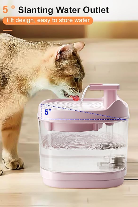 5° Tilted Spout Cat Water Fountain – 2.0L Transparent Pet Drinking Dispenser with Silent Circulation and Easy USB Power