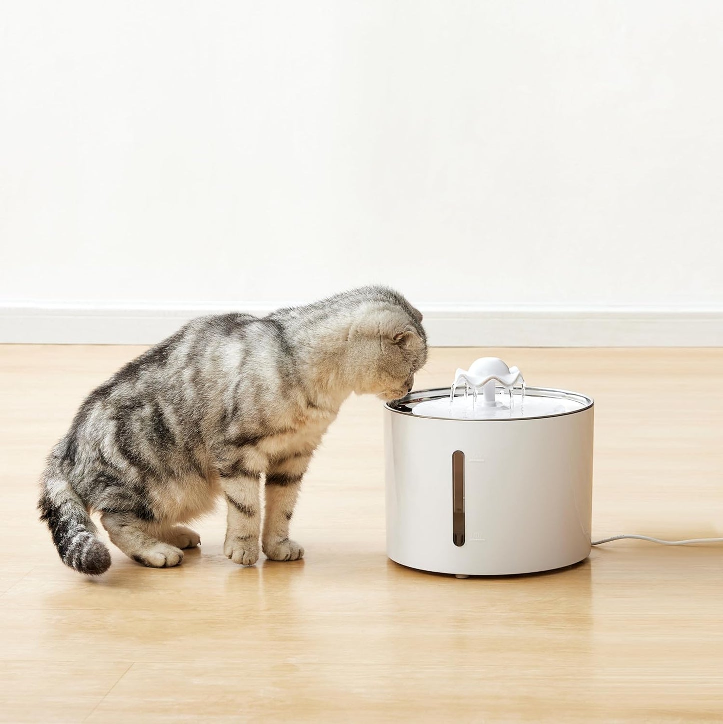 Smart White Cat Water Fountain – Quiet 2.0L Pet Dispenser with Stainless Steel Lid and Auto Shut-Off Protection