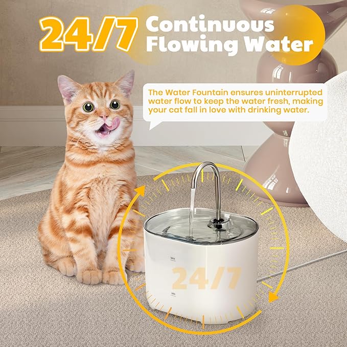 2.2L Cat Water Fountain – 74.3oz Large-Capacity Pet Dispenser with Stainless Steel Spout and Quiet USB Pump