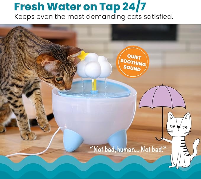 Cute Cloud Cat Water Fountain – 2.5L Quiet Pet Drinking Fountain with Fun Star Design and Multi-Stream Flow