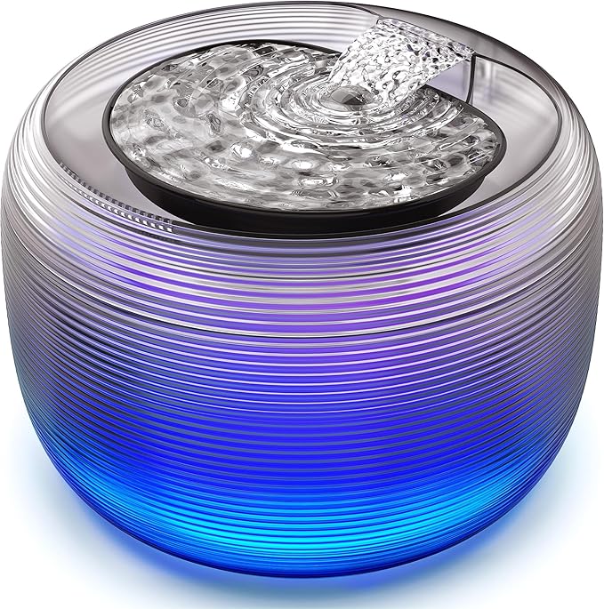 LED Cat Water Fountain with Splash-Proof Tray – 2.5L Ultra-Quiet Round Pet Drinking Fountain with 5-Stage Filtration